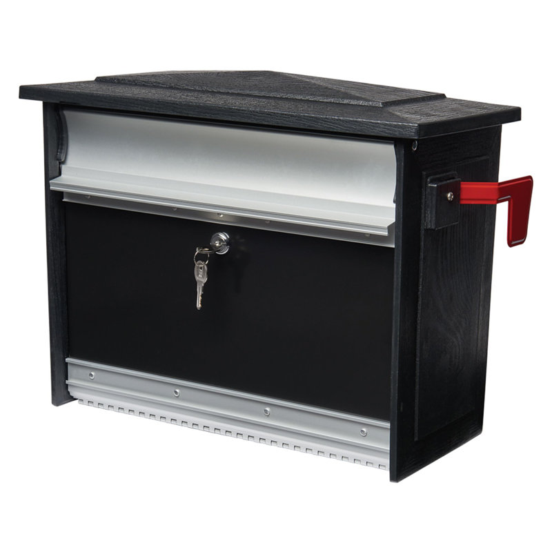 Boîte aux lettres murale pour l'extérieur, petite boîte aux lettres en plastique et en aluminium résistant à la rouille avec serrure et boîte à clés, noir