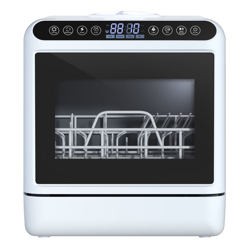Lave-vaisselle portatif avec réservoir d'eau de 5 L, lave-vaisselle de comptoir intelligent automatique, mini lave-vaisselle avec 5 couverts, support à 2 niveaux, bras à 3 jets, fonction de séchage à l'air
