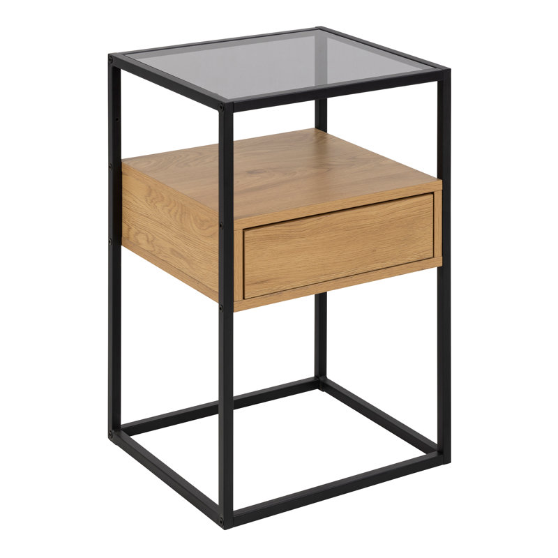 Alhareth 40cm W Plywood / Laminate Board Bedside Table, Black/Brown