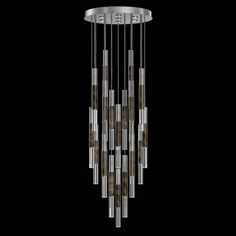 Luminaire suspendu rond l 31 po Antonia, Feuille d'argent standard / nickel