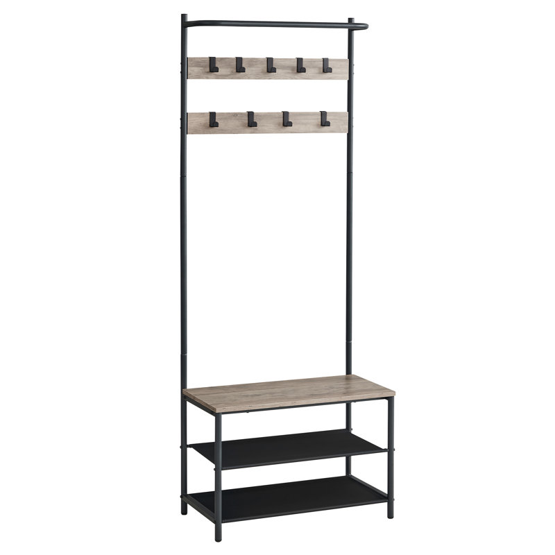 Abry Hall Tree 64cm Wide with Bench and Shoe Storage, Greige/Black
