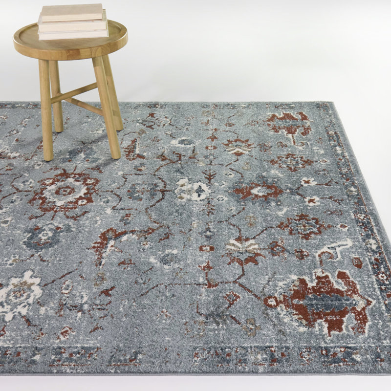 Thaddeus Blue/Rust Distressed Medallion Area Rug, 7'10" x 10'