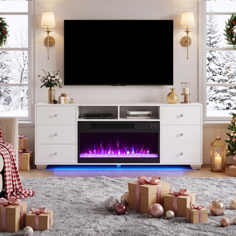 180 cm Fireplace TV Stand for TVs up to 70'' with 6 Drawers Shelves LED RGB Lights
