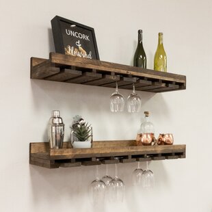 Floating Wall Mount Mini Bar Wine Liquor Shelf - Woodwaves