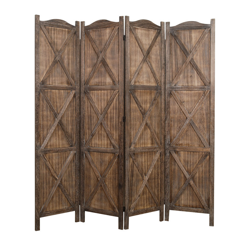 Cloison pliante 4 panneaux l 68 po x H 70 po Venilale, Brun clair, L 61 po x H 67 po