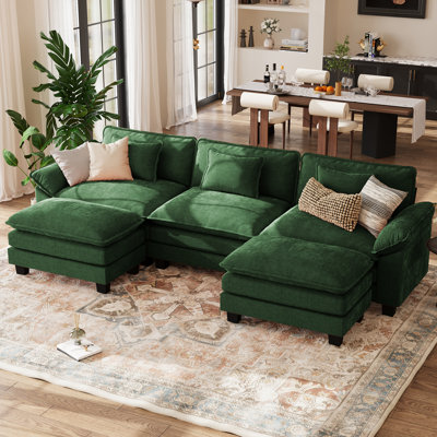 Canapé modulaire en U de 120 po avec deux repose-pieds et coussins amovibles Brazell