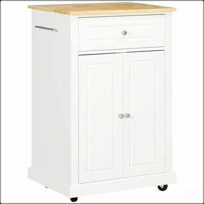 Rolling Kitchen Island Cart With Drawer, Adjustable Shelf, And 2 Towel Racks In Cream White, Perfect For Additional Storage And Workspace.