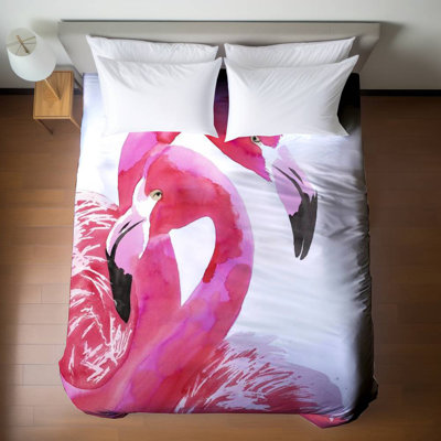 Housse de couette Watercolor Flamingo Love Pink Exotic - Home Decor
