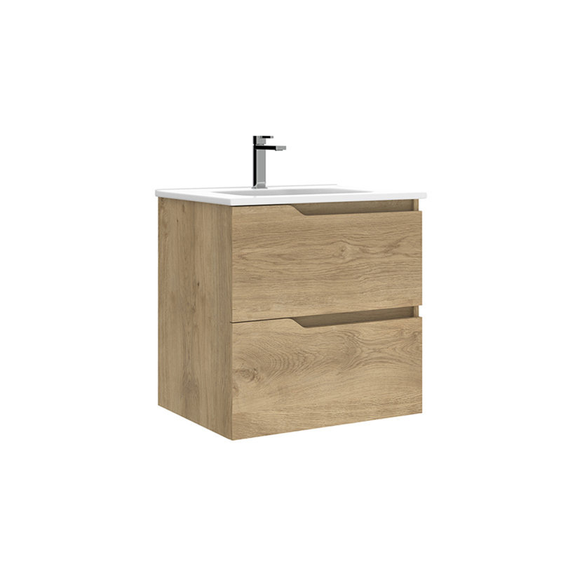 Menta Wall-Mounted Single Bathroom Vanity Set, Natural Oak, 32"