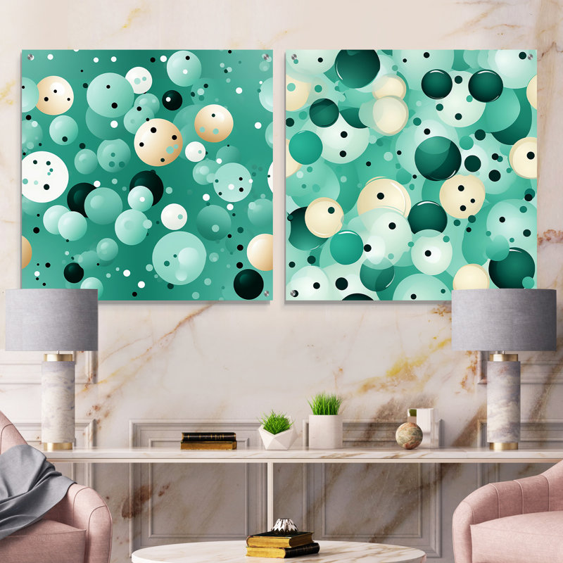 «Coastal Tranquility Pois», motif d'art abstrait en acrylique sur verre, H 16 po x l 33 po