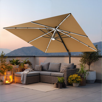  128'' x 128'' Square Solar LED Light Cantilever Patio Umbrella