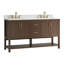 Meuble-lavabo autoportant en noyer de 60 po avec double lavabo et plateau en pierre artificielle Aastha-1289636781
