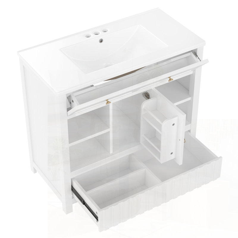 Meuble-lavabo multifonctionnel avec lavabo, portes et tablettes de rangement, avec tiroirs pour une meilleure organisation