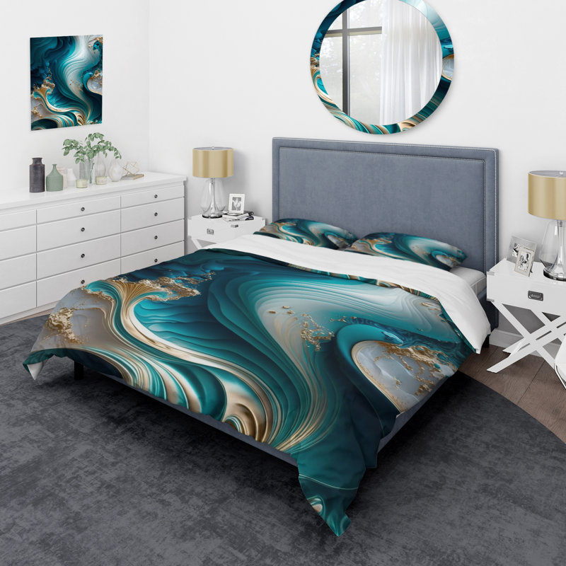 Abstract Geode Turquoise III - Ensemble de housse de couette moderne - Microfibre de polyester