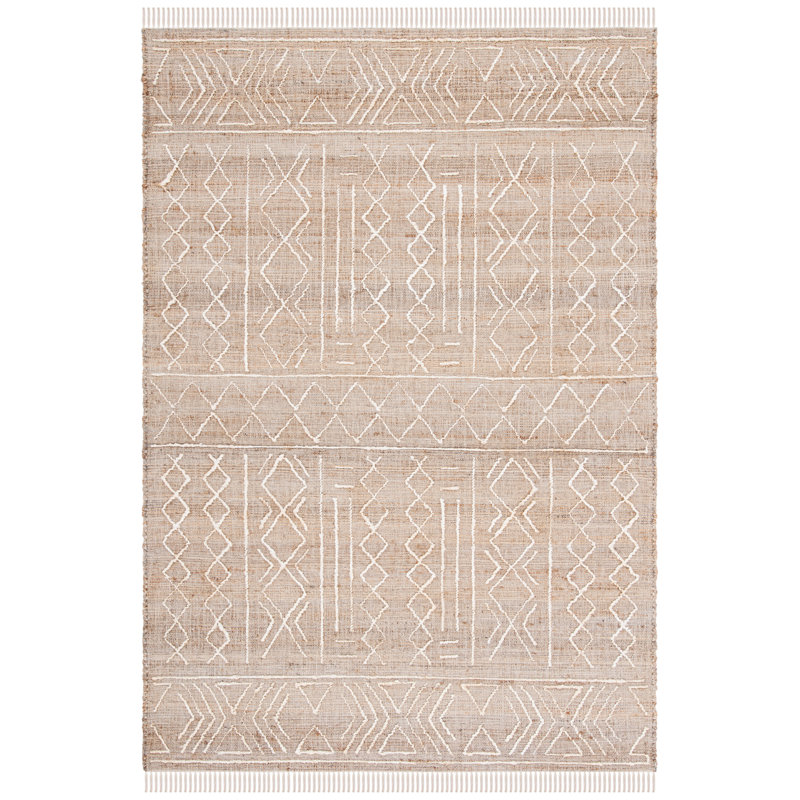 Eurodicus Southwestern Hand-Loomed Jute/Sisal Area Rug in Ivory/White, Rectangle 3' x 5'