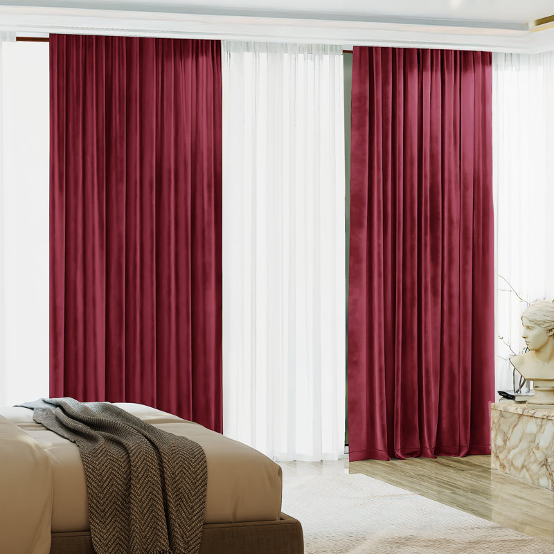 Blackout Velvet Curtains For Bedroom, Living Room And Home Office (Set Of 2), 52" W x 96" L, Burgundy