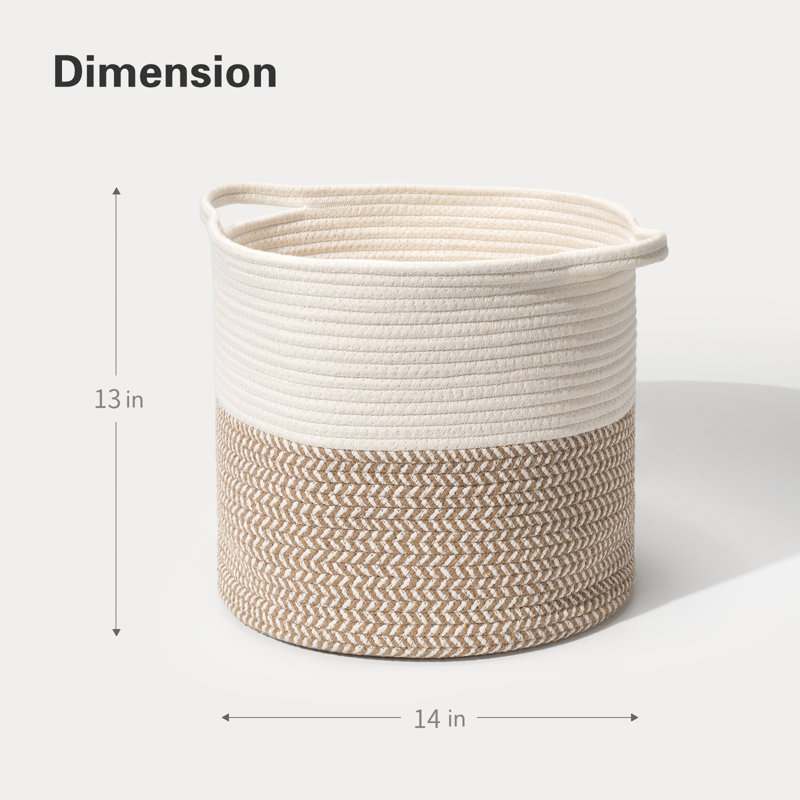 Fabric Laundry Basket with Handles, White/Brown, Small (13" H x 14" W x 14" D)