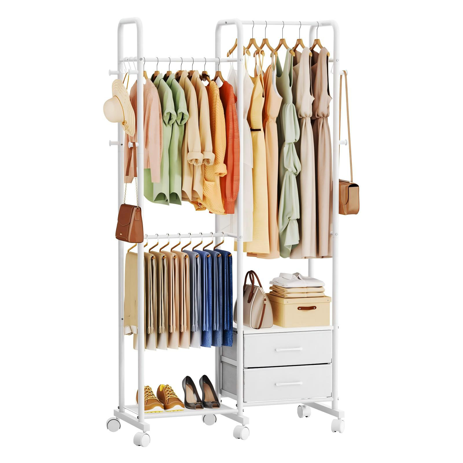 Latitude Run® Rolling Clothing Garment Rack-Portable Freestanding ...