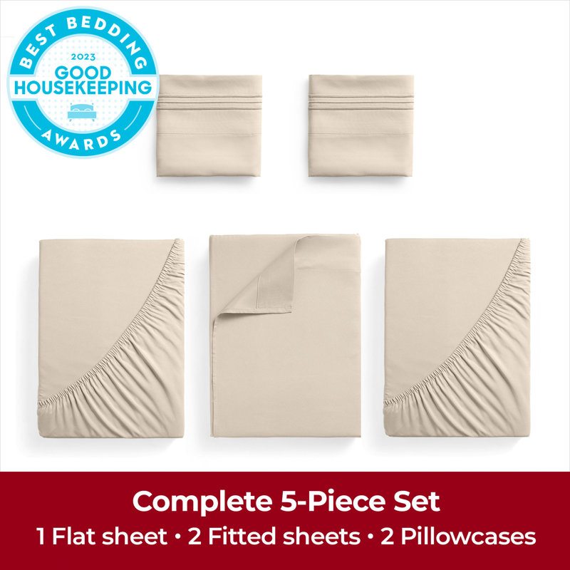 Ensemble de draps Mellanni 1800, Beige, Ensemble de draps divisés très grand lit avec 2 