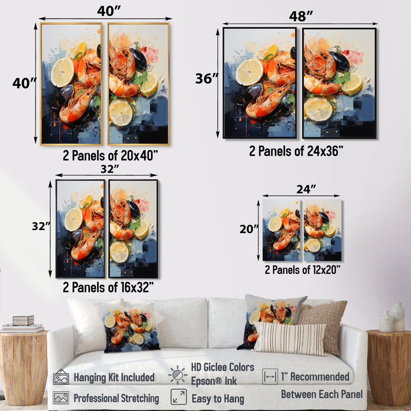Représentation de fruits de mer, acrylique sur toile - art traditionnel vert sur toile, H 32 po x l 32 po, Brun