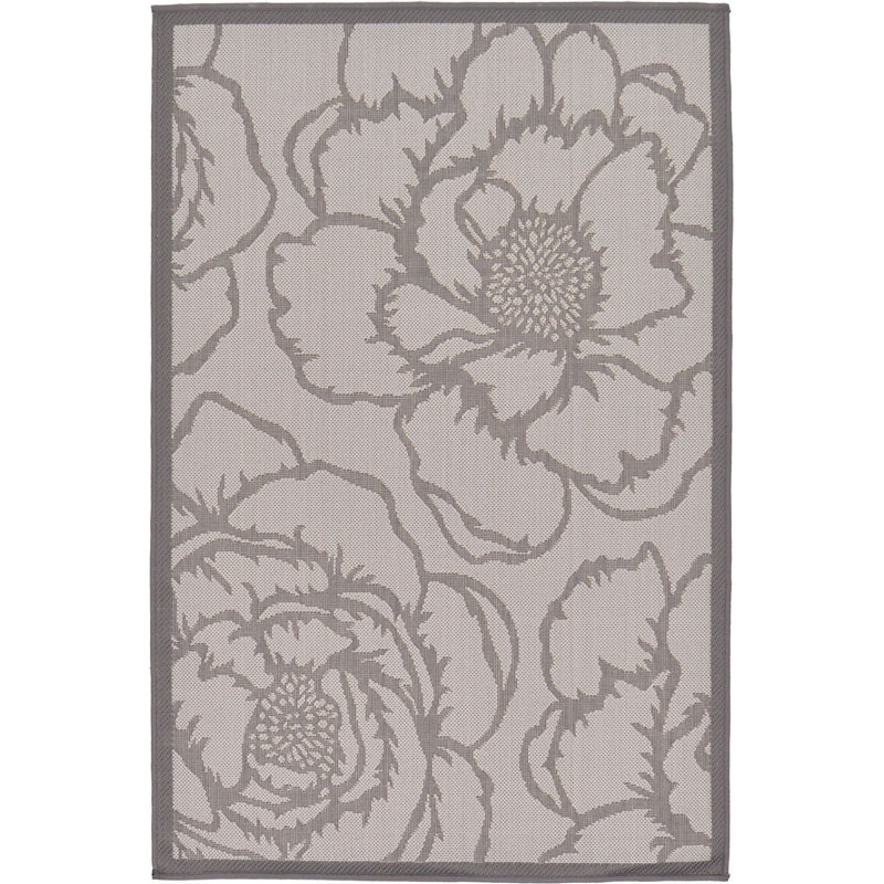 Outdoor Veranda Area Rug Gray Petal Color, Rectangle 7' x 10'