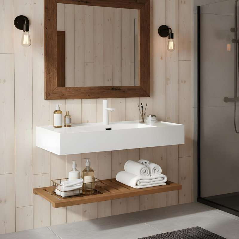 Meuble-lavabo mural rectangulaire en acrylique flottant 36 po 36 po, Noyer, 35"