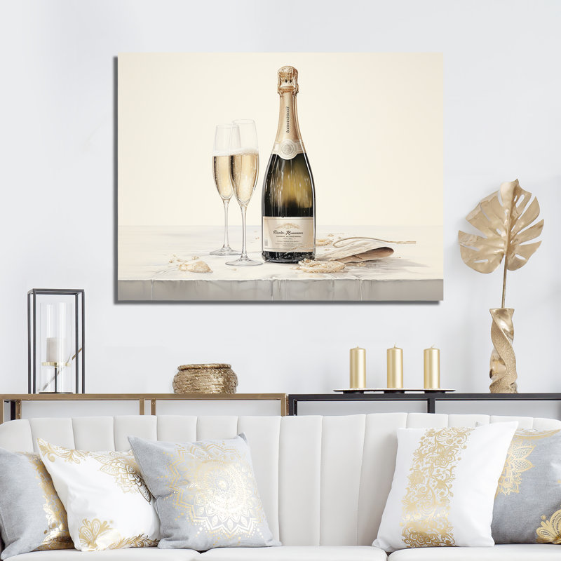 Curve Champagne Glassese - Décoration murale vin et champagne, H 34 po x l 44 po x P 1,5 po, Toile tendue