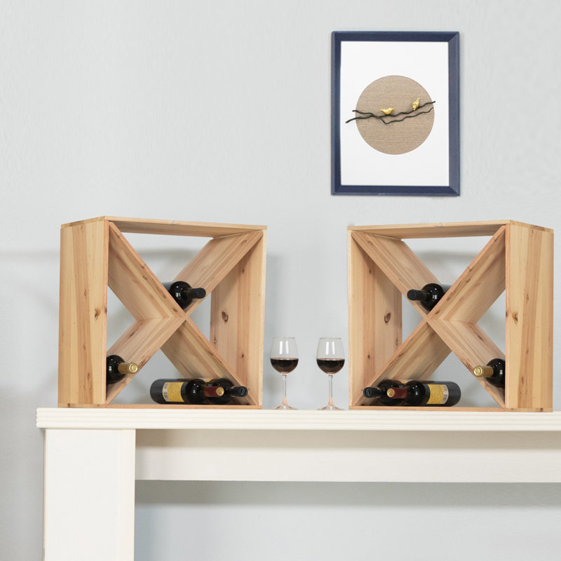 Ensemble de 2 porte-bouteilles de 24 bouteilles, cube de rangement pour bouteilles de vin, caisse en bois naturel
