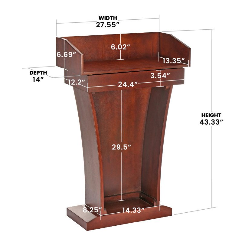 Adiroffice Stand-Up Podium Lectern With Drawer And Storage Area, Cherry