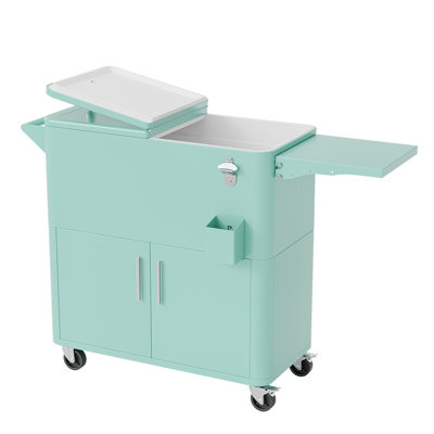80 Qt Gray Patio Cooler Cart With Cabinet And Foldable Side Table