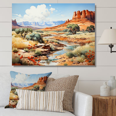 «Green Beige Mountains Desert Oasis I», reproduction d'art sur toile