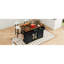 Rangement de cuisine avec 2 portes de grange coulissantes, abattant pour îlot de 53,7 po, prise de courant, support à épices, roulettes, portes et douilles noires pour salle à manger, roulettes de style