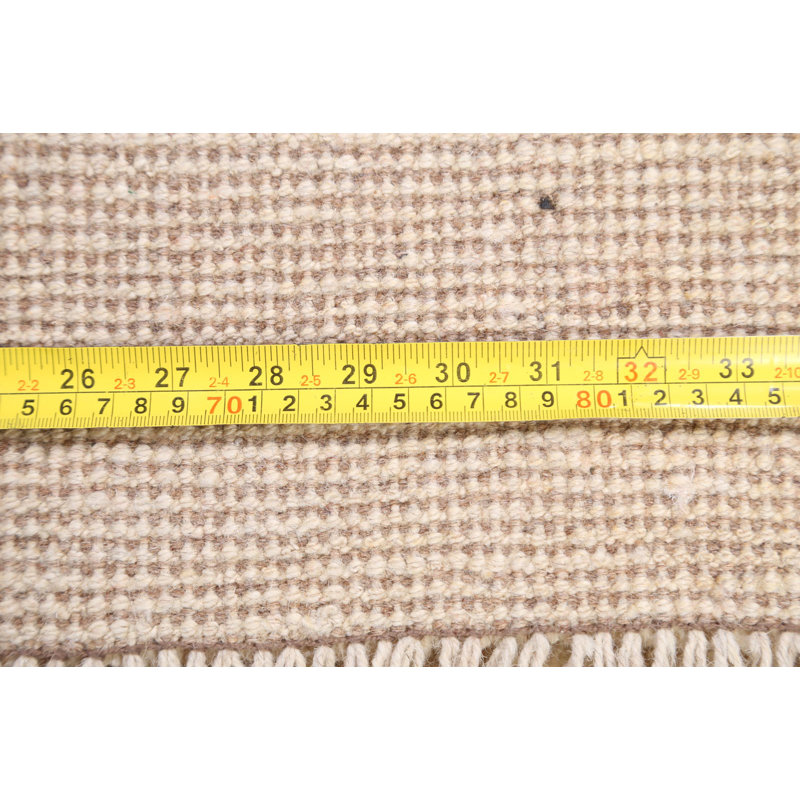 Tapis en laine beige 3 pi 3 po x 4 pi 8 po one-of-kind à la main noué la new age Shanika