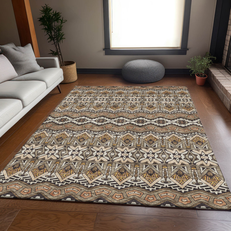 Tapis taupe Prisco lavable à la machine de qualité supérieure, Rectangle 9 pi x 12 pi