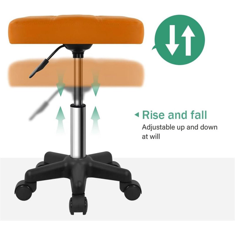 Rectangular Rolling Stool With Wheels, Orange