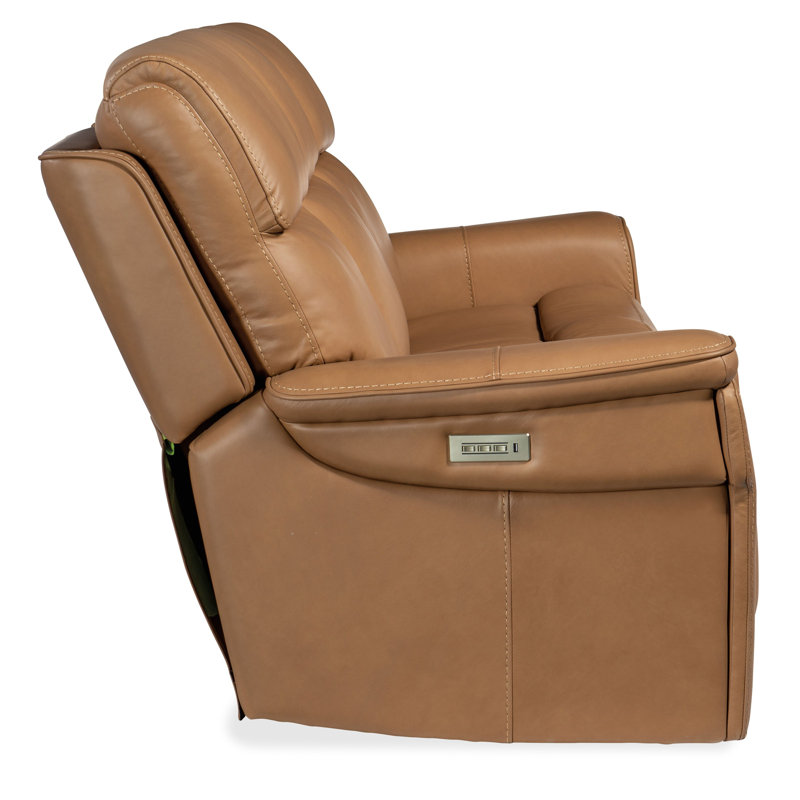 MS 89.5" Genuine Leather Pillow Top Arm Reclining Sofa, Brown Genuine Leather