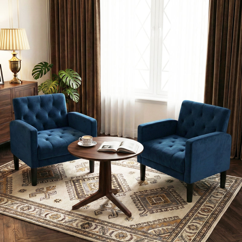 Upholstered Armchair, Blue Velvet, 2