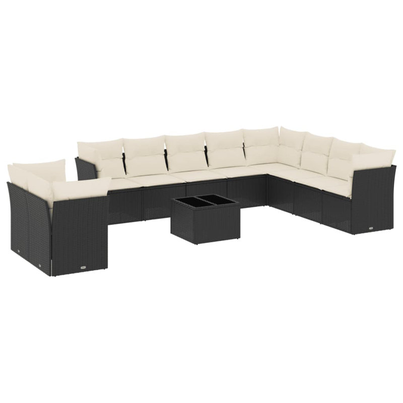 Ensemble de canapé de jardin en rotin PE noir Vidaxl, acier thermolaqué