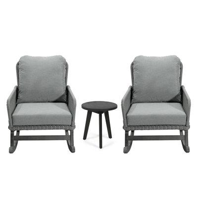 Ensemble de conversation moderne 3 pièces avec chaises en rotin PE gris et table d'appoint en bois