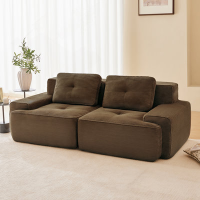 82 Inch Modern L-Shaped Modular Sectional Sofa, Corduroy Fabric, Deep Seating, Pearl-Like Piping, Tufted Design, No Assembly, Anti-Slip Base, Brown