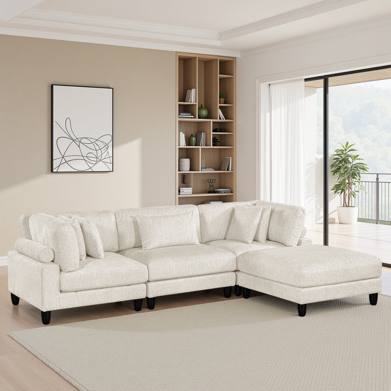 Loowit 120" Modern & Contemporary 4-Piece Modular Sectional with Ottoman - Microfiber Sectional with Customizable Modular Design, Versatile Ottoman Included, Reversible & Removable Cushions, Plush Microfiber Fabric, Comfortable Foam & Pocket Coils