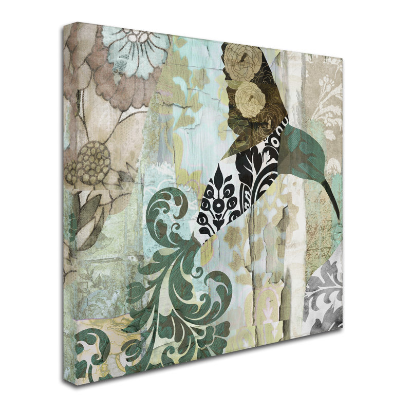 14" x 14" Multicolor Abstract Hummingbird Canvas Art with Wood Frame