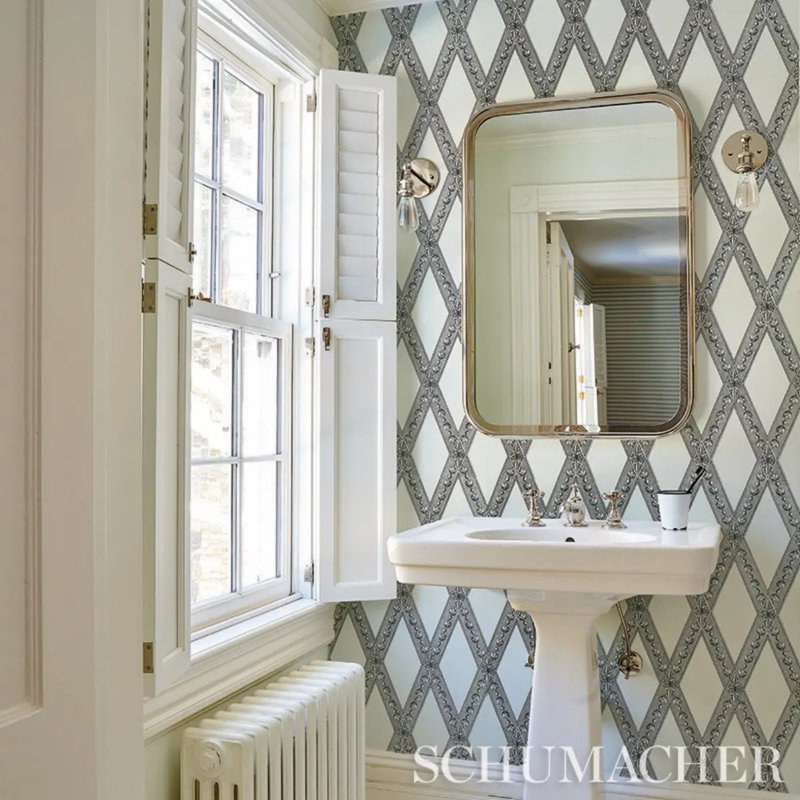 Schumacher x Jill Lasersohn Les Losanges Toile Wallpaper, Carbon