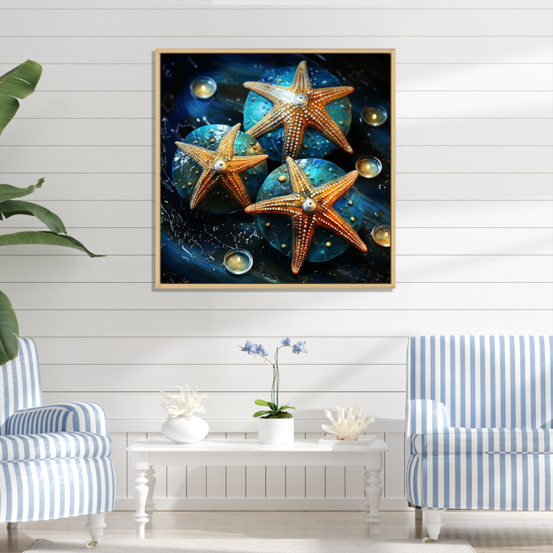 Étoile de mer jaune sur pierre gemme océanique - étoile de mer, art mural, Brun, H 36 po x l 36 po