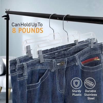 Clear Pants Hangers with Adjustable Clips ,12 Pack Space,Saving Skirt Hangers ,Non Slip Heavy Duty Plastic Closet Organizers with 360° Swivel Hook
