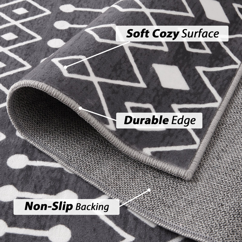 Washable Boho Farmhouse Area Rug Soft Non Slip Throw Carpet Mat, Grey, Rectangle 4 pi x 6 pi