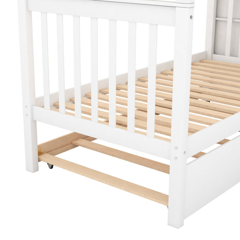 Lit simple au-dessus d'un lit superposé blanc avec rangement pratique et lit gigogne - pin de qualité, capacité de 300 lb chacune