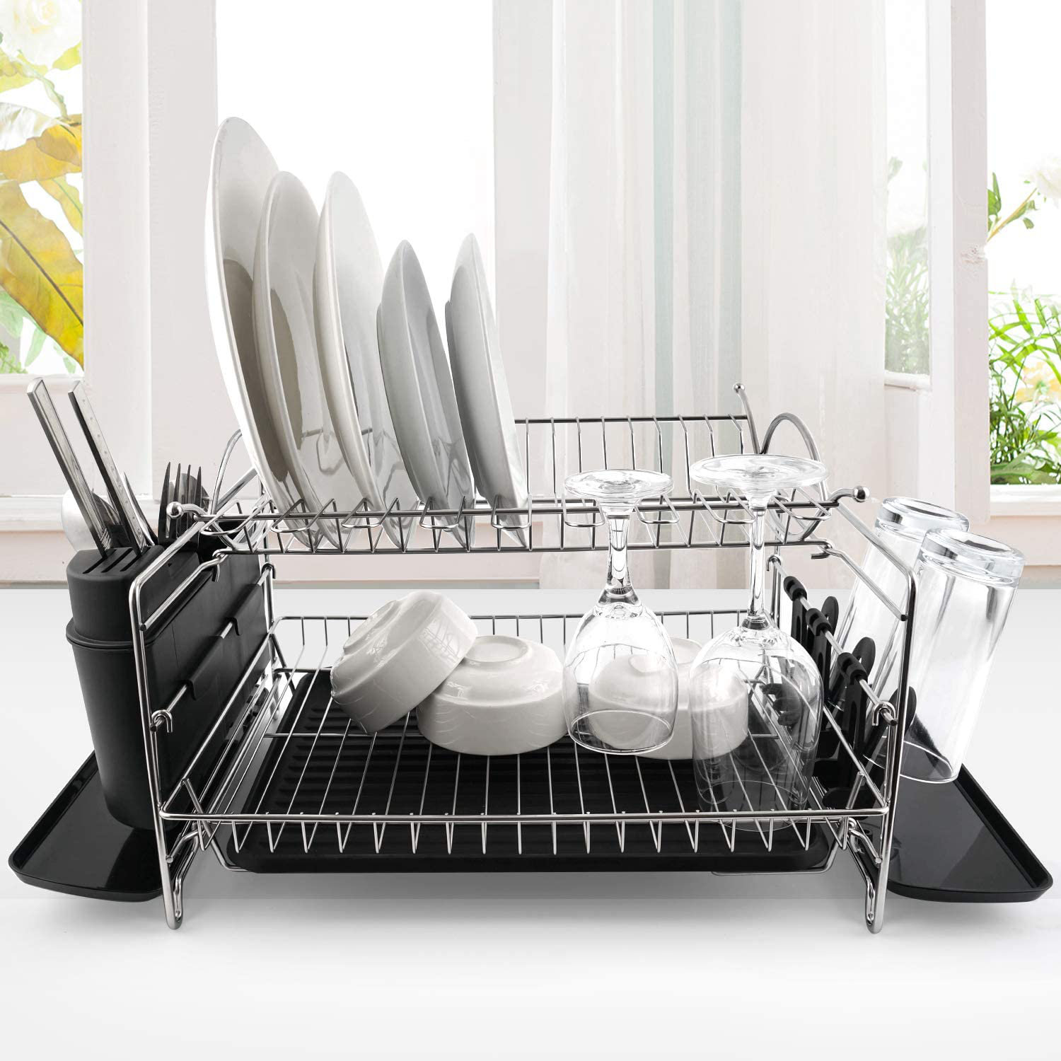 Sorbus Over-The-Sink Dish Drying Rack- Silver