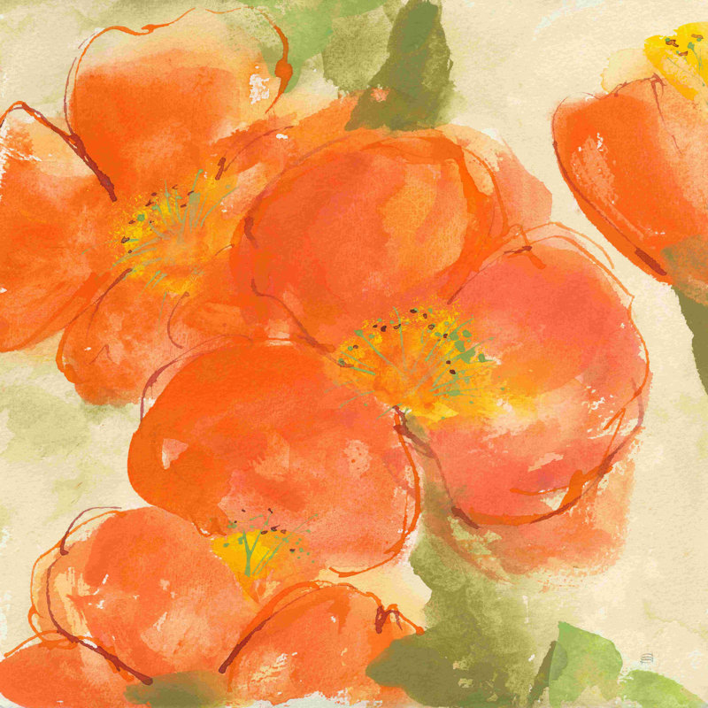 «Tangerine Poppies I» par Chris Paschke - peinture sur toile tendue, H 30 po x l 30 po, Non