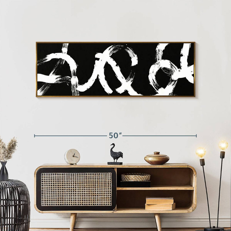 Coups abstraits BW, Floating Frame Gold, 49" X 17"